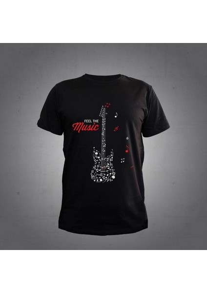 Gitar Nota Müzik Siyah Tshirt