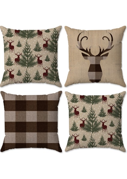 Yılbaşı Temalı Çift Taraf Baskılı 4`lü Kırlent Kılıfı Seti