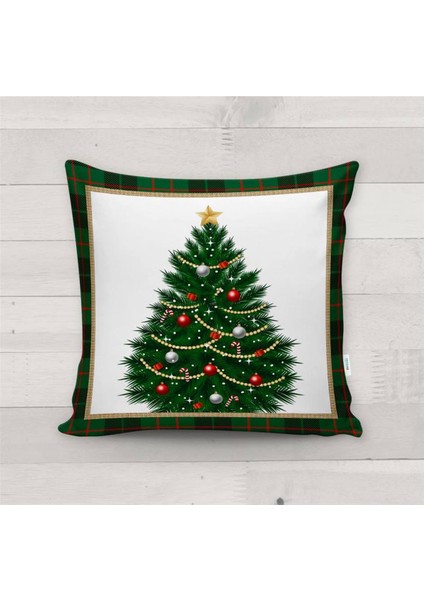 Yılbaşı Özel Ağaç Desenli Kadife Kırlent Kılıfı