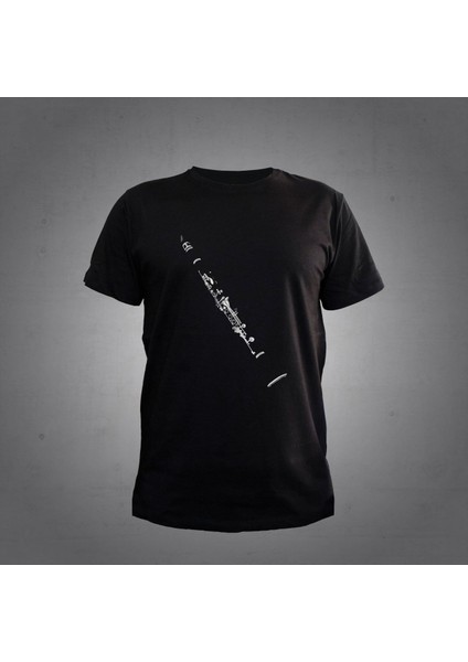Siyah Klarnet Figürlü T-Shirt