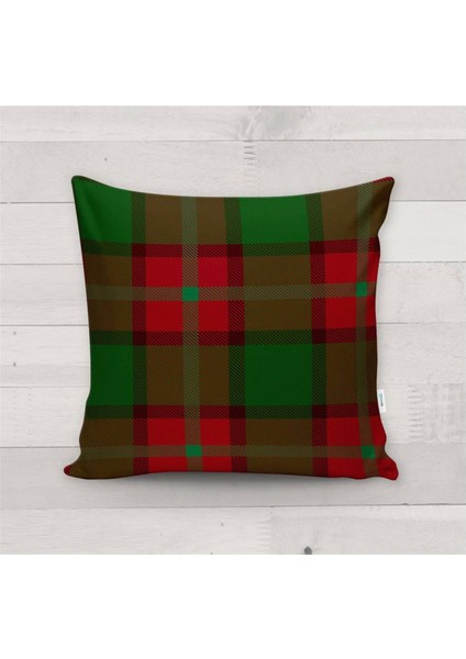 Yılbaşı Özel Ekose Desenli Kadife Kırlent Kılıfı