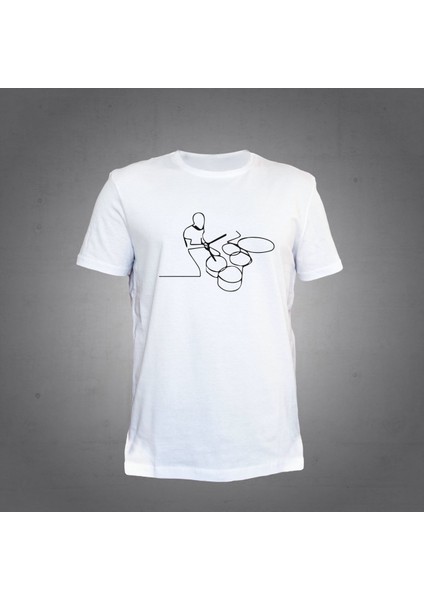 Bateri Çalan Adam Beyaz Tshirt