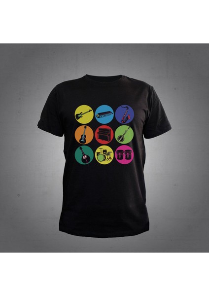 Enstrüman Desen Siyah T-Shirt