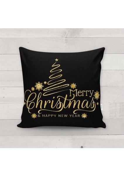 Yılbaşı Özel Merry Christmas Yazılı Kadife Kırlent Kılıfı