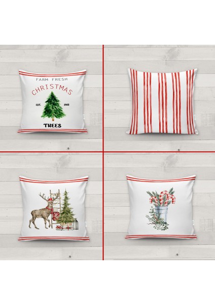 Yılbaşı Desenli 4'lü Kırlent Kılıfı Seti