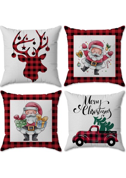Kadife Doku Yılbaşı ve Noel Özel Christmas Temalı 4'lü Kırlent Seti