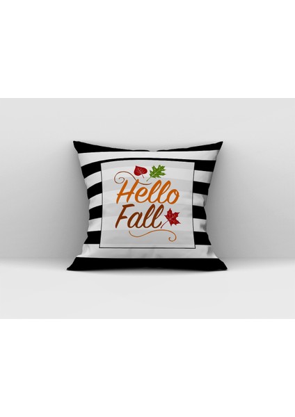 Yaprak Desenli Hello Fall Yazılı Kırlent Kılıfı