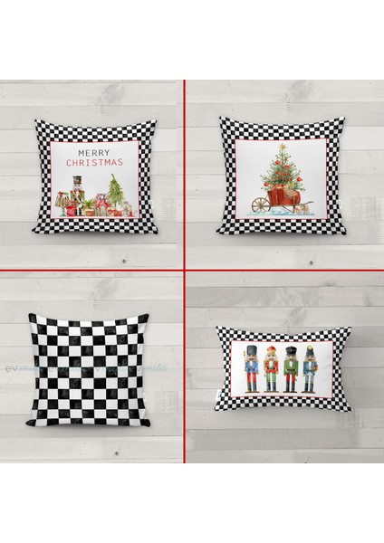 Yılbaşı Desenli 4'lü Kırlent Kılıfı Seti