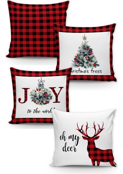 Yılbaşı Desenli 4'lü Kırlent Kılıf Seti