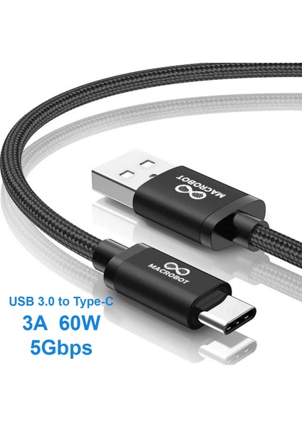 3A 60W Usb-A & Usb-C Hızlı Şarj ve Hızlı Veri Transferi Kablosu 5000MBS (5gbps) USB 3.0