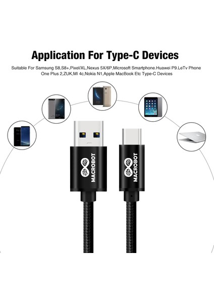 3A 60W Usb-A & Usb-C Hızlı Şarj ve Hızlı Veri Transferi Kablosu 5000MBS (5gbps) USB 3.0