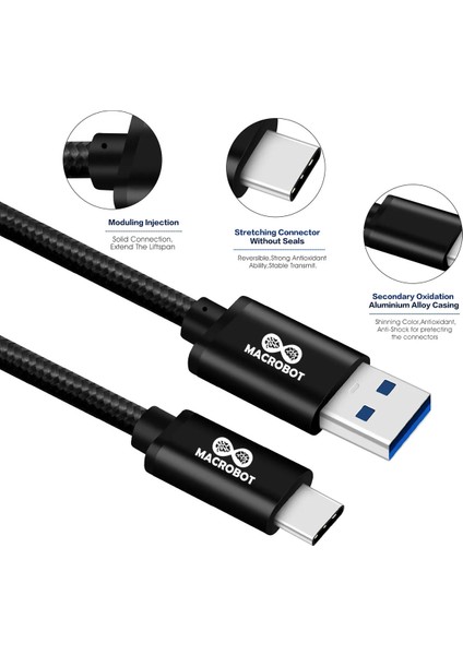 3A 60W Usb-A & Usb-C Hızlı Şarj ve Hızlı Veri Transferi Kablosu 5000MBS (5gbps) USB 3.0