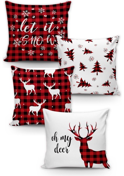 Yılbaşı Desenli 4'lü Kırlent Kılıf Seti