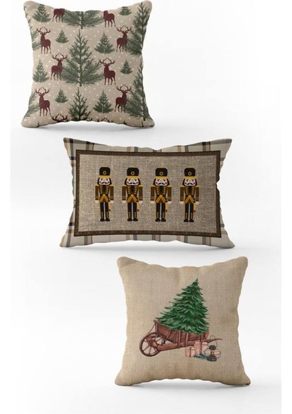 Yılbaşı Özel 3`lü Kadife Çift Taraf Baskılı Kırlent Seti