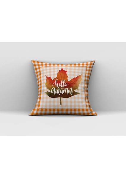 Yaprak Desenli Hello Autumn Yazılı Kırlent Kılıfı