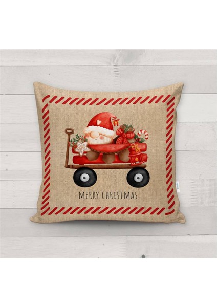 Yılbaşı Özel Noel Baba Desenli Kadife Merry Christmas Yazılı Kırlent Kılıfı