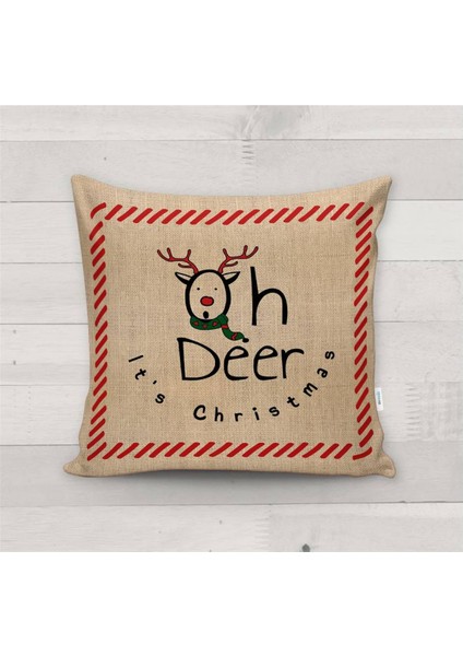 Yılbaşı Özel Geyik Desenli Kadife Kırlent Kılıfı