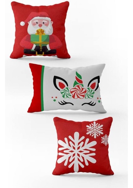 Yılbaşı Özel 3`lü Kadife Çift Taraf Baskılı Kırlent Seti