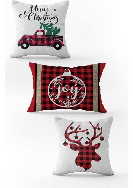 Yılbaşı Özel 3`lü Kadife Çift Taraf Baskılı Kırlent Seti