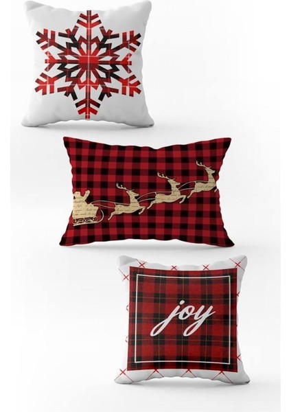 Yılbaşı Özel 3`lü Kadife Çift Taraf Baskılı Kırlent Seti