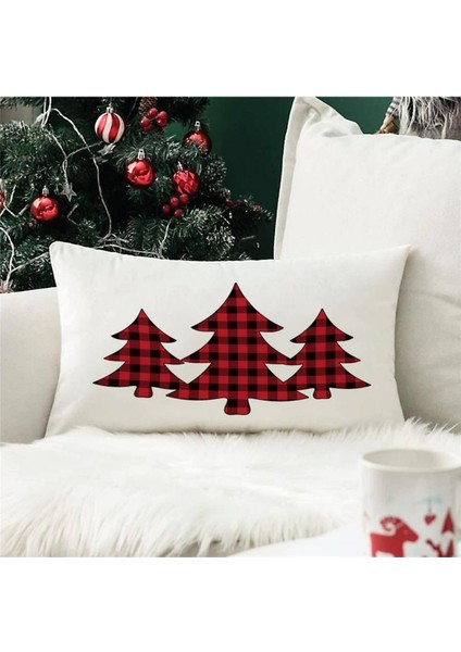 Yılbaşı Özel Ağaç Desenli Dikdörtgen Kırlent Kılıfı