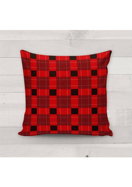 Yılbaşı Özel Ekose Desenli Kadife Kırlent Kılıfı