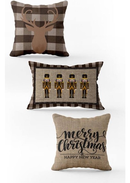 Yılbaşı Özel 3`lü Kadife Çift Taraf Baskılı Kırlent Seti