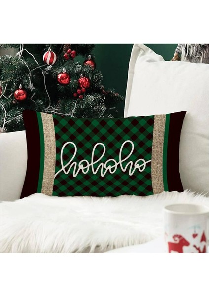 Yılbaşı Özel Ho Ho Ho Yazılı Dikdörtgen Kırlent Kılıfı