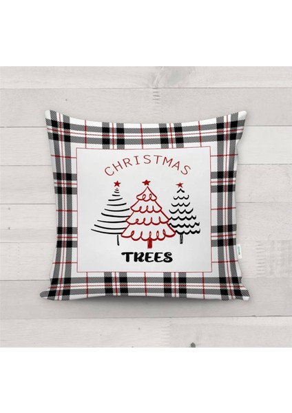 Yılbaşı Özel Ağaç Desenli Kadife Kırlent Kılıfı