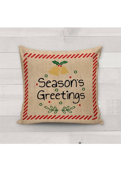 Yılbaşı Özel Seasons Greetings Yazılı Kadife Kırlent Kılıfı
