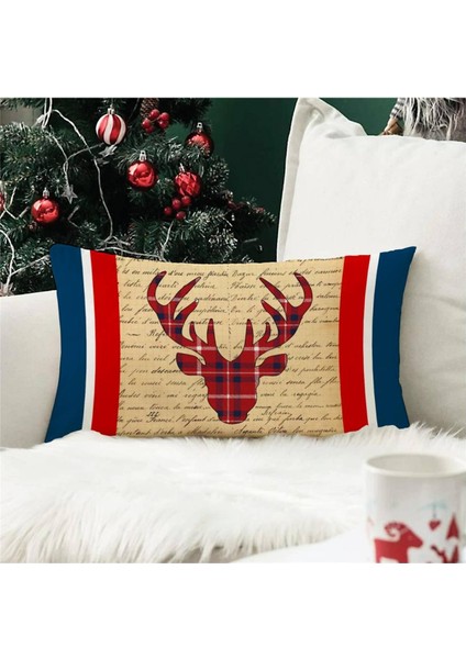 Yılbaşı Özel Geyik Desenli Dikdörtgen Kırlent Kılıfı