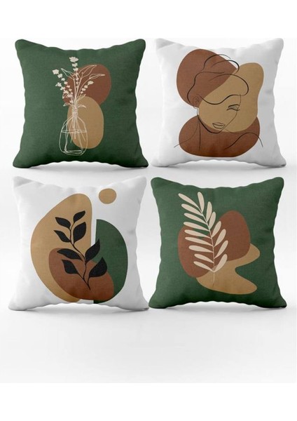 Çift Yüz Baskılı 4`lü Kadife Kırlent Kılıfı Seti