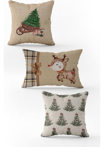 Yılbaşı Özel 3`lü Kadife Çift Taraf Baskılı Kırlent Seti