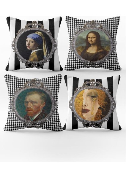 Çift Yüz Baskılı Teddy Bear Desenli 4`lü Kadife Kırlent Kılıfı Seti