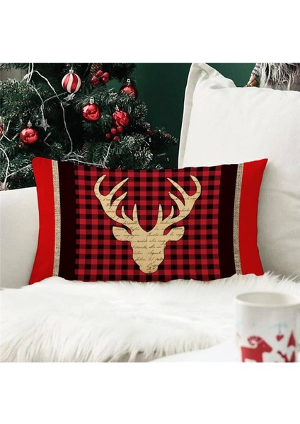 Yılbaşı Özel Geyik Desenli Dikdörtgen Kırlent Kılıfı