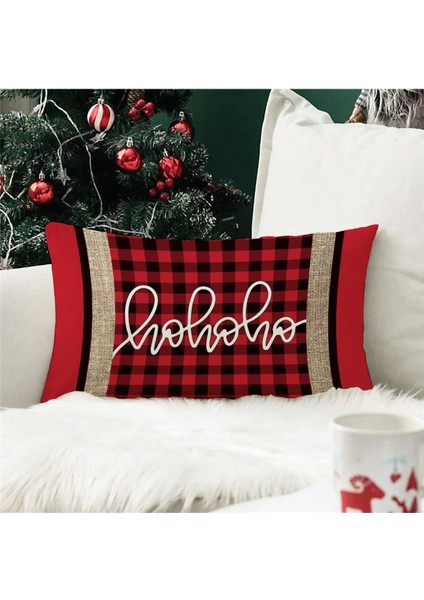 Yılbaşı Özel Ho Ho Ho Yazılı Dikdörtgen Kırlent Kılıfı
