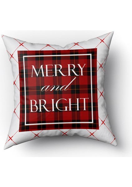 Yılbaşı Temalı Merry And Bright Yazılı Kadife Kırlent Kılıfı