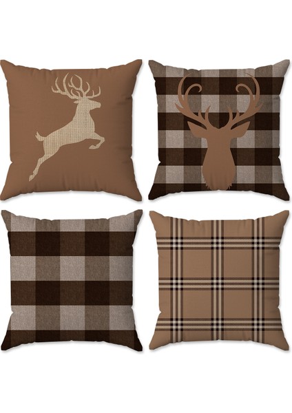 Yılbaşı Temalı Çift Taraf Baskılı 4`lü Kırlent Kılıfı Seti