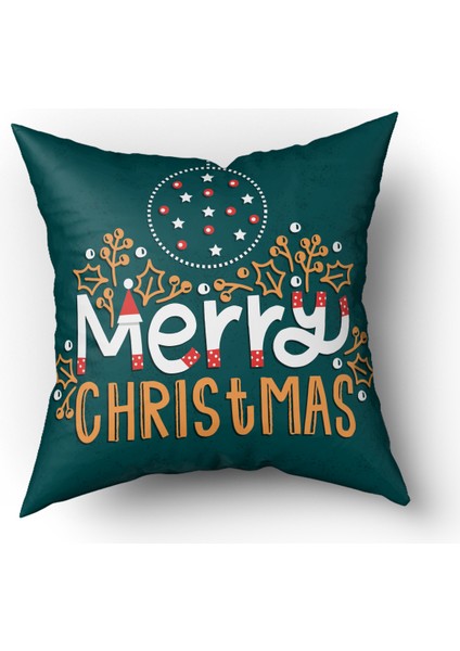 Yılbaşı Temalı Merry Christmas Yazılı Kadife Kırlent Kılıfı