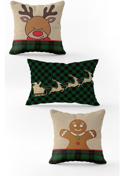 Yılbaşı Özel 3`lü Kadife Çift Taraf Baskılı Kırlent Seti