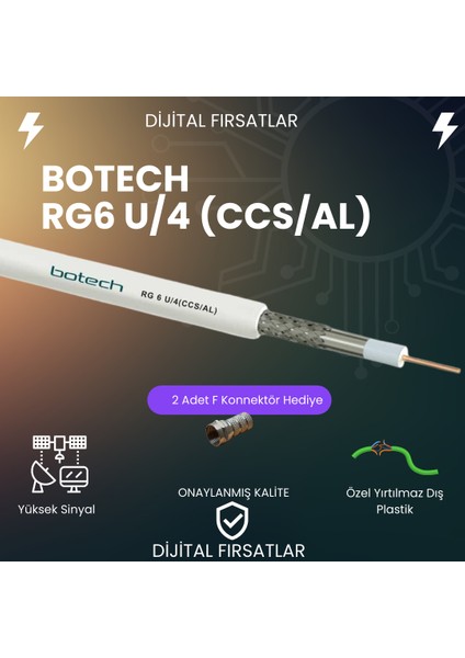 Uydu Anten Kablosu Rg6/u 4K  (F Konnektörlü)