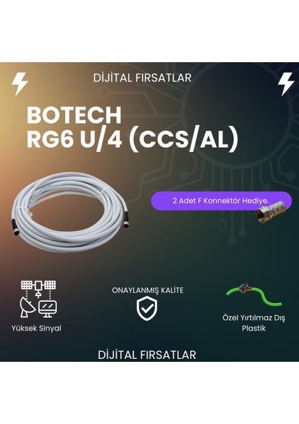 Uydu Anten Kablosu Rg6/u 4K  (F Konnektörlü)