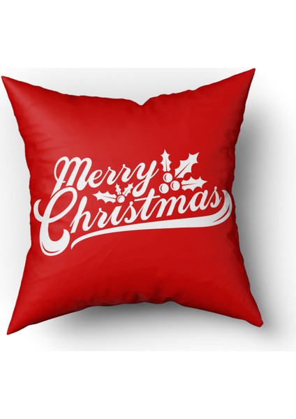 Yılbaşı Temalı Merry Christmas Yazılı Kadife Kırlent Kılıfı