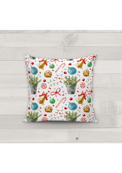 Dekoratif Yılbaşı Desenli Kırlent Kılıfı