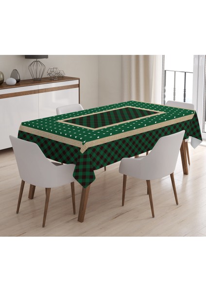 Yılbaşı Özel Ekose Desenli Kadife Masa Örtüsü