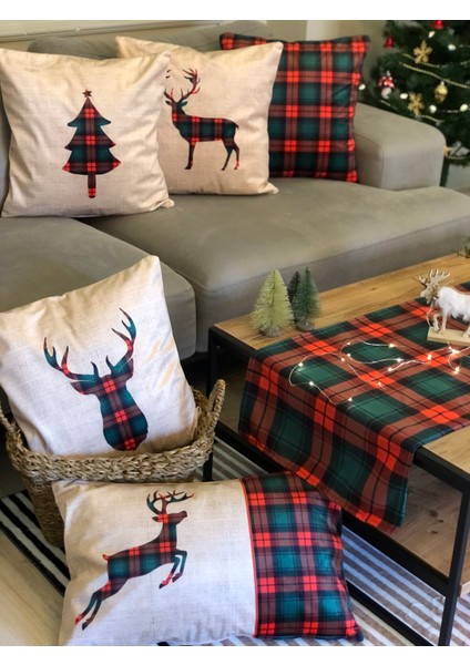 Yılbaşı Desenli 4'lü Kırlent Kılıfı Seti