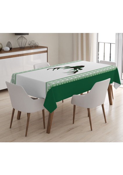 Yılbaşı Özel Geyik Desenli Kadife Masa Örtüsü