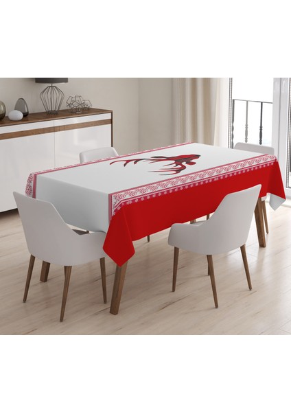 Yılbaşı Özel Geyik Desenli Kadife Masa Örtüsü