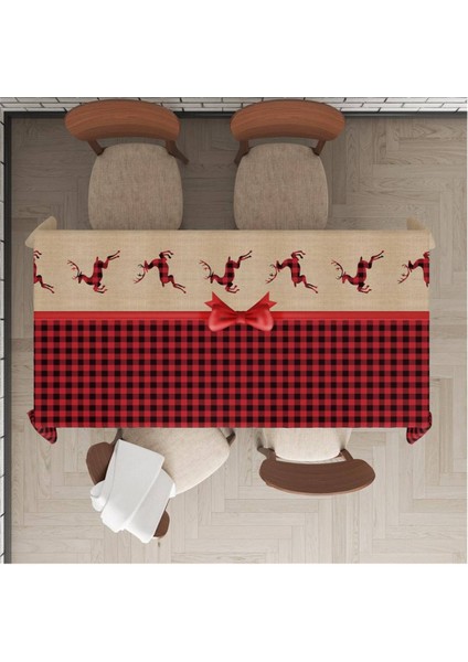 Yılbaşı Özel Geyik Desenli Masa Örtüsü