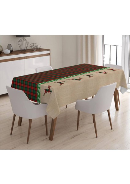 Yılbaşı Özel Geyik Desenli Masa Örtüsü